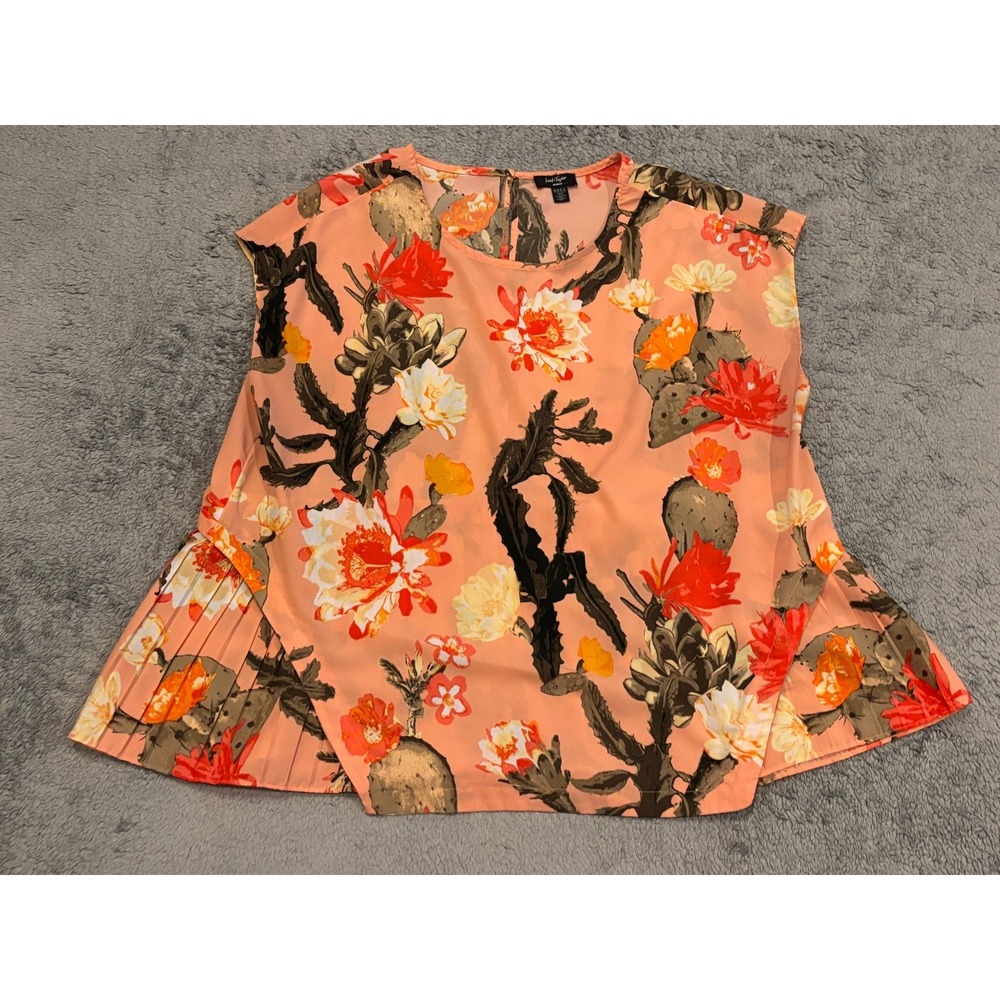 Lord & Taylor Woman Blouse 2X Cactus Floral Sleeveless Pleated Top Pink - Picture 1 of 5